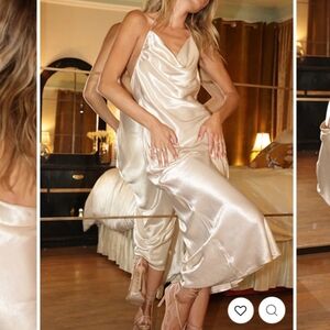 12th Tribe Cream Satin Backless Dress